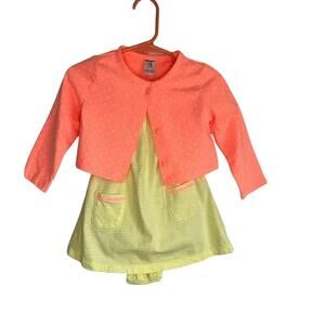 Carter’s baby girl yellow striped bodysuit dress with matching jacket Size 18 mo